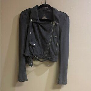 Signature 8 Gray Faux Suede Moto Jacket Size Small